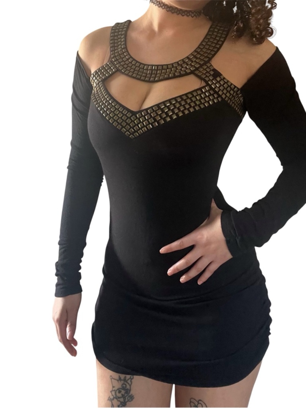 Boston Proper Black Dress with Gold Stud Trim